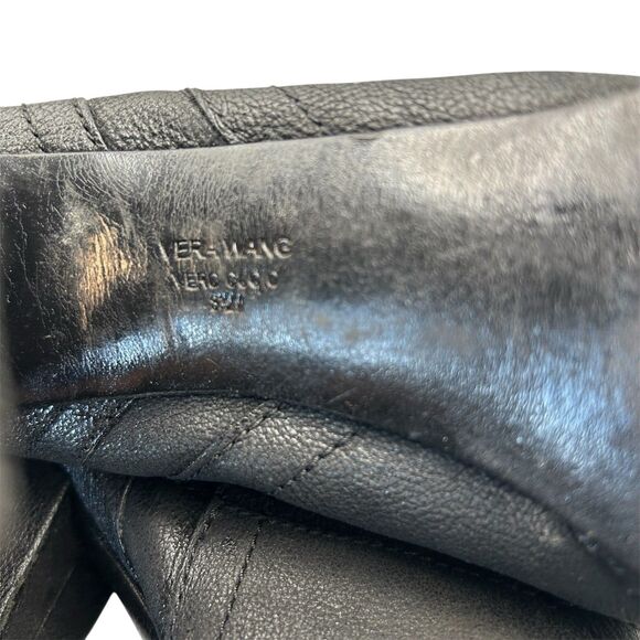 Vera Wang Black Marilyn Platform Booties Leather Chunky Boots Biker Size 8.5 M - Picture 5 of 12